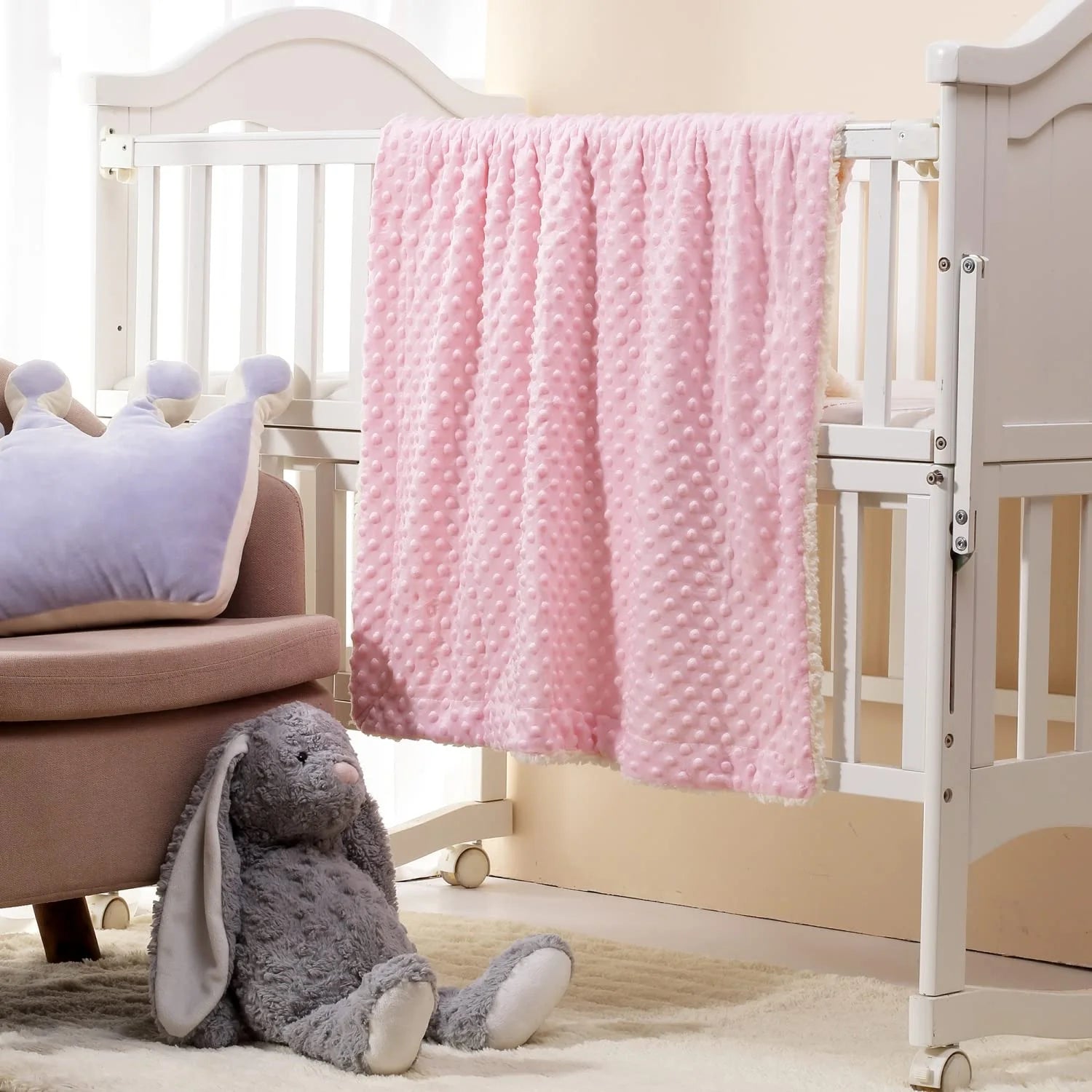 CREVENT Cozy Soft & Warm Organic Sherpa Baby Blanket (30" x 40", Pink Dot)