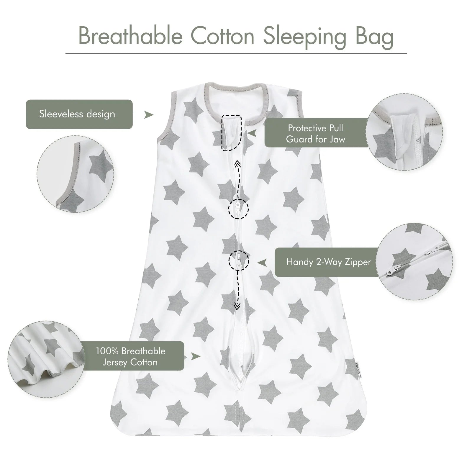 Gllquen Baby Sleep Sack Premium Organic Cotton Wearable Blanket (Grey Planet & Star, Small)