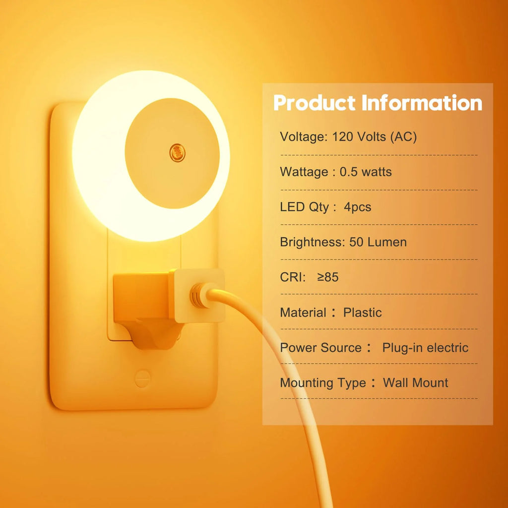 FERSWE Amber LED Night Light with Dusk-to-Dawn Sensor (2 Pack)