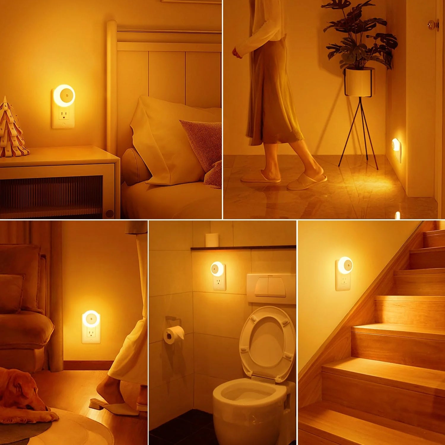 FERSWE Amber LED Night Light with Dusk-to-Dawn Sensor (2 Pack)