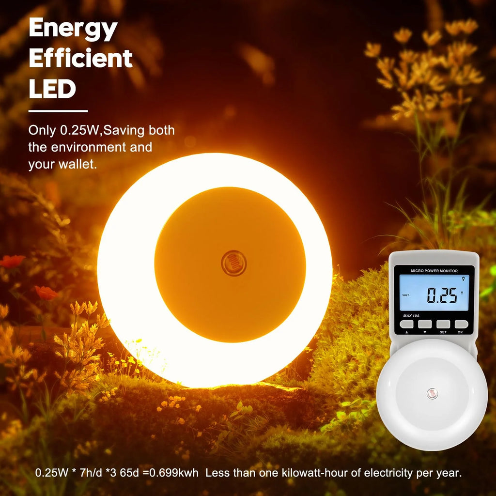 FERSWE Amber LED Night Light with Dusk-to-Dawn Sensor (2 Pack)