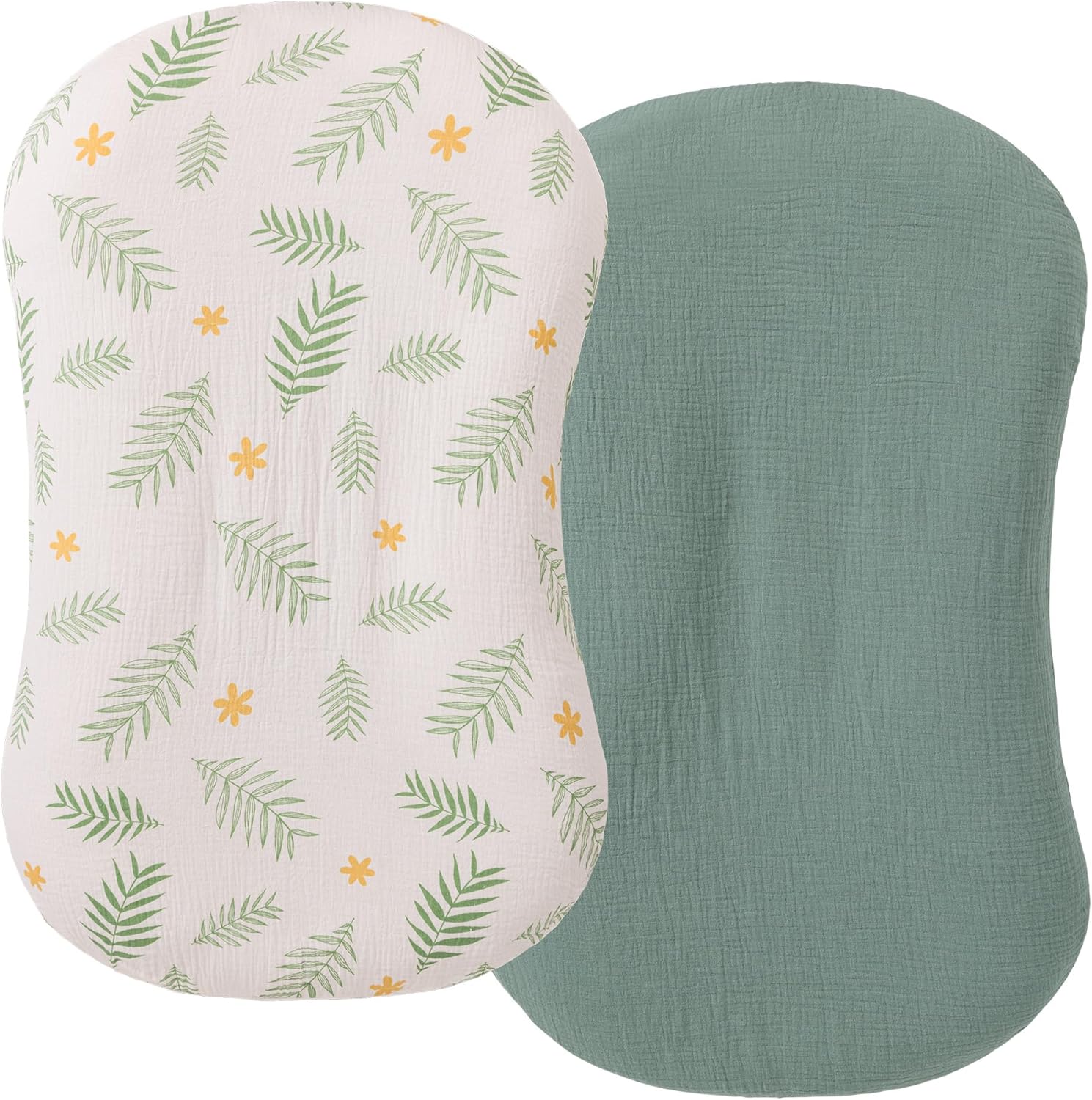 Muslin Baby Lounger Cover 2 Pack – Organic Cotton (Roman Green & Leaves)