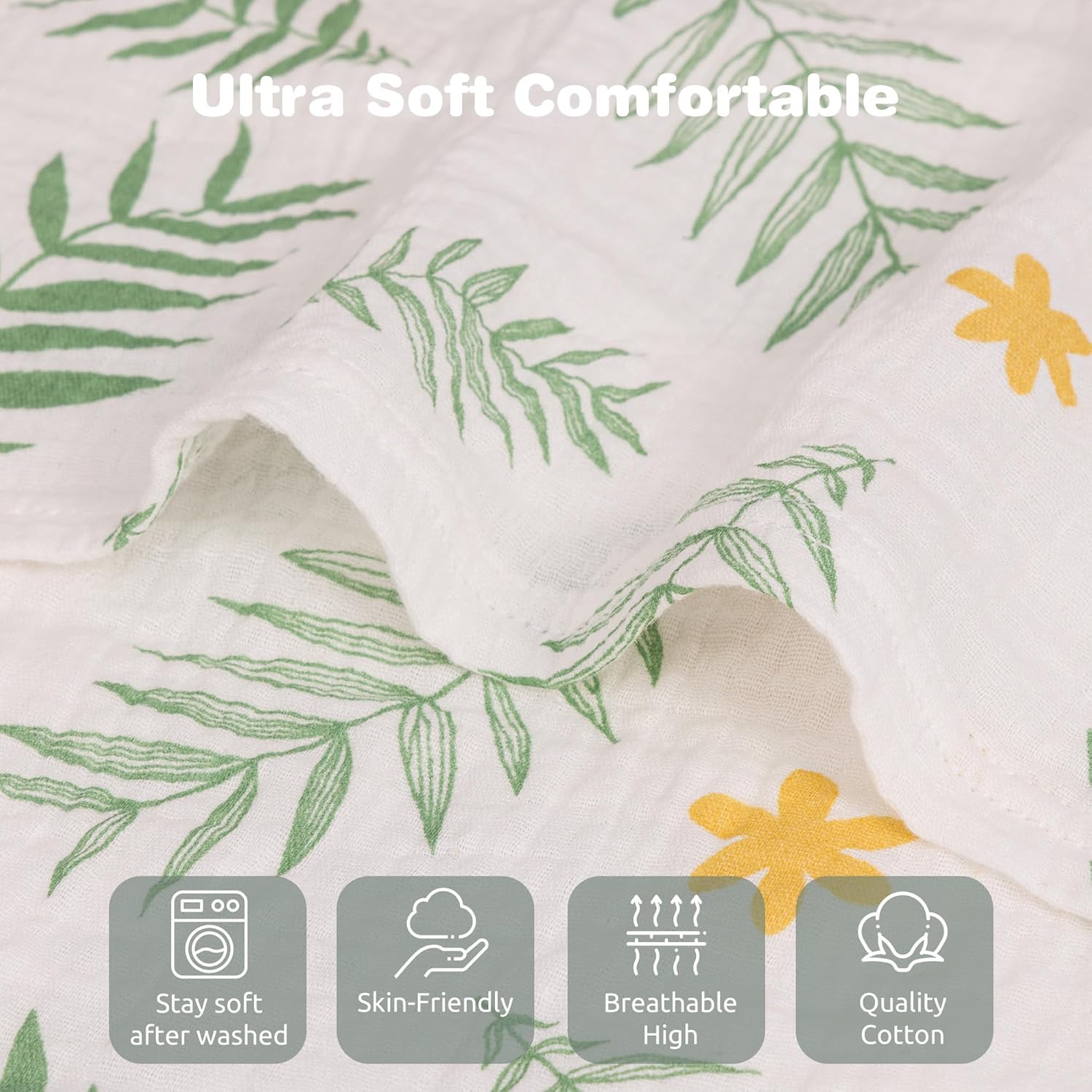 Muslin Baby Lounger Cover 2 Pack – Organic Cotton (Roman Green & Leaves)