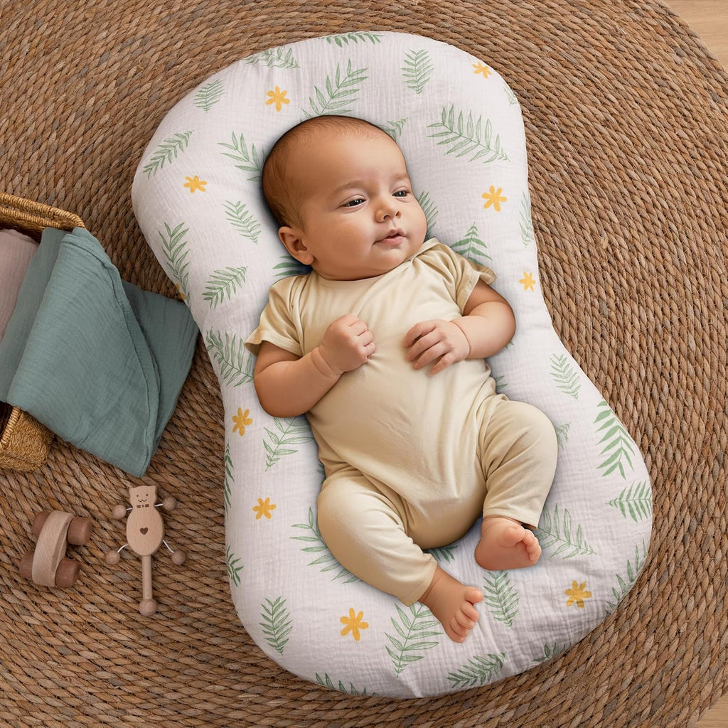 Muslin Baby Lounger Cover 2 Pack – Organic Cotton (Roman Green & Leaves)