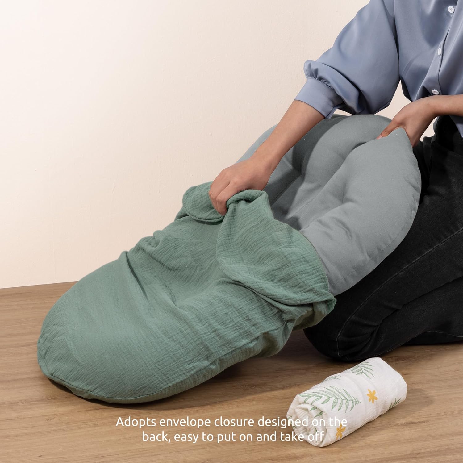 Muslin Baby Lounger Cover 2 Pack – Organic Cotton (Roman Green & Leaves)