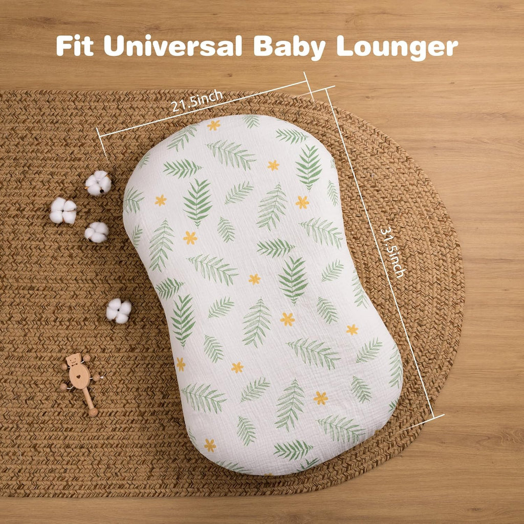 Muslin Baby Lounger Cover 2 Pack – Organic Cotton (Roman Green & Leaves)