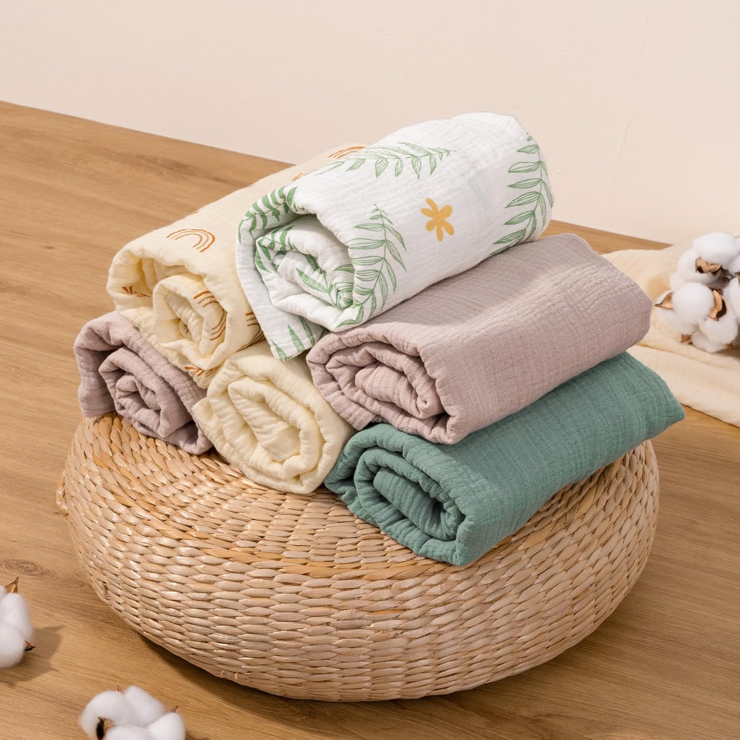 Muslin Baby Lounger Cover 2 Pack – Organic Cotton (Roman Green & Leaves)