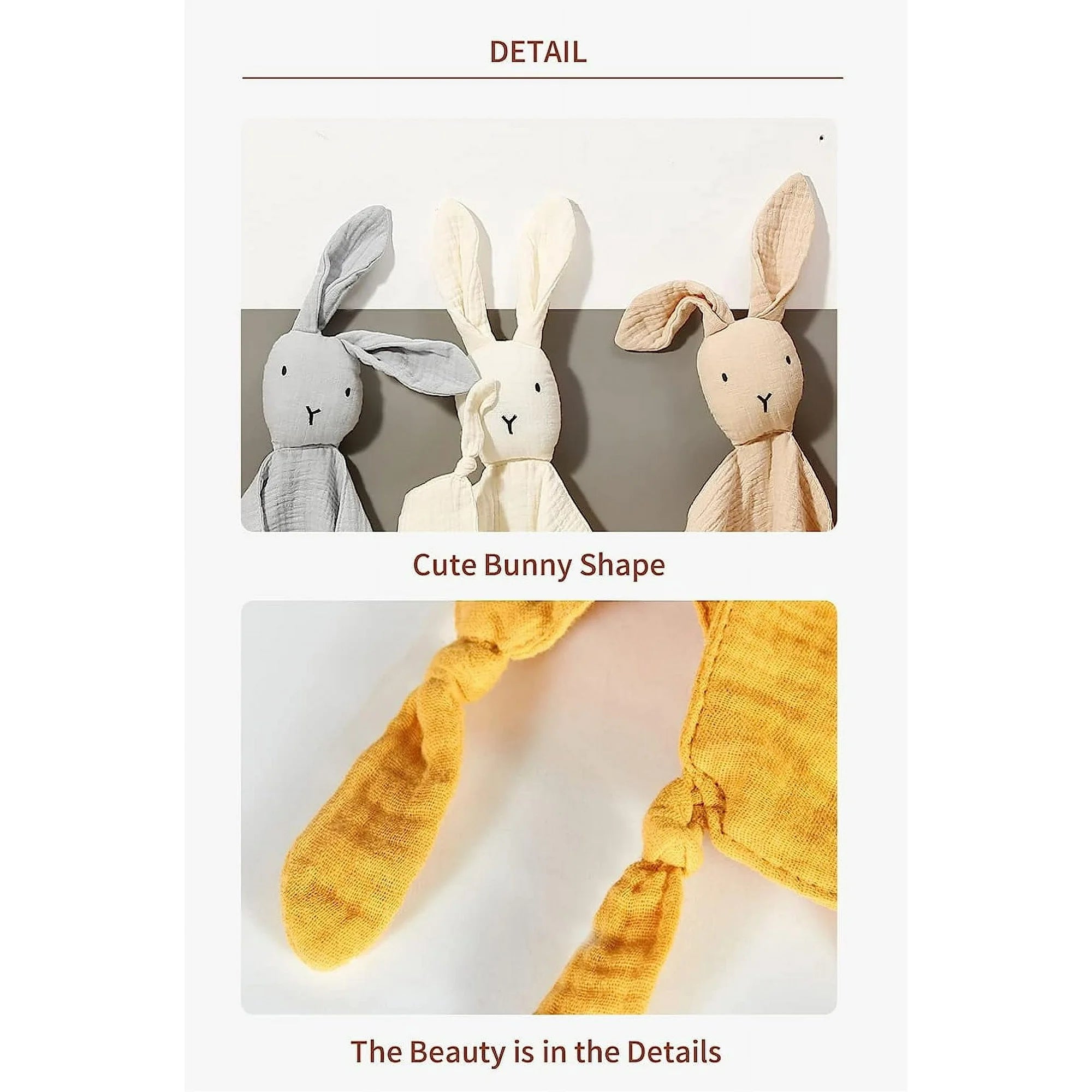 Warmself Lovey Security Blanket – 100% Organic Muslin Stuffed Bunny (Grey)