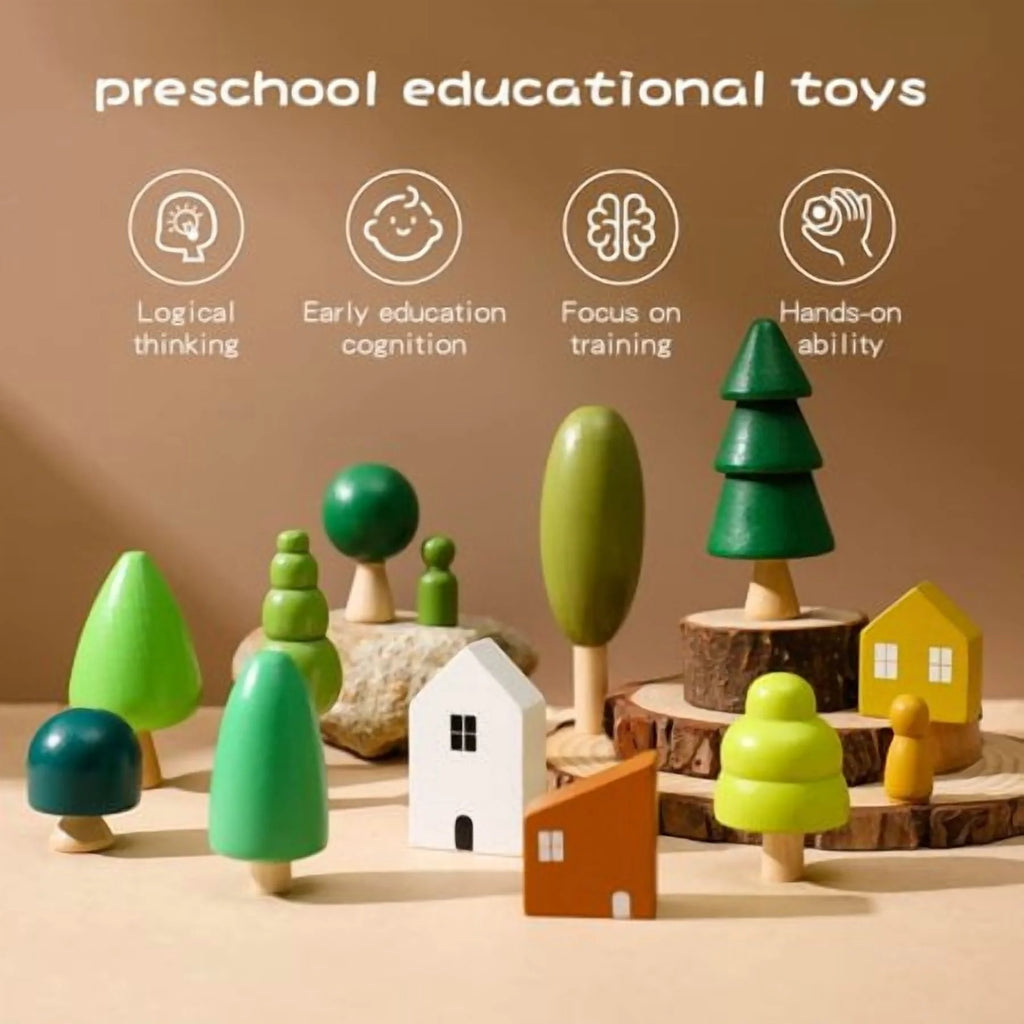 Wooden Tree Toys – Montessori Wooden Blocks Stacking Set