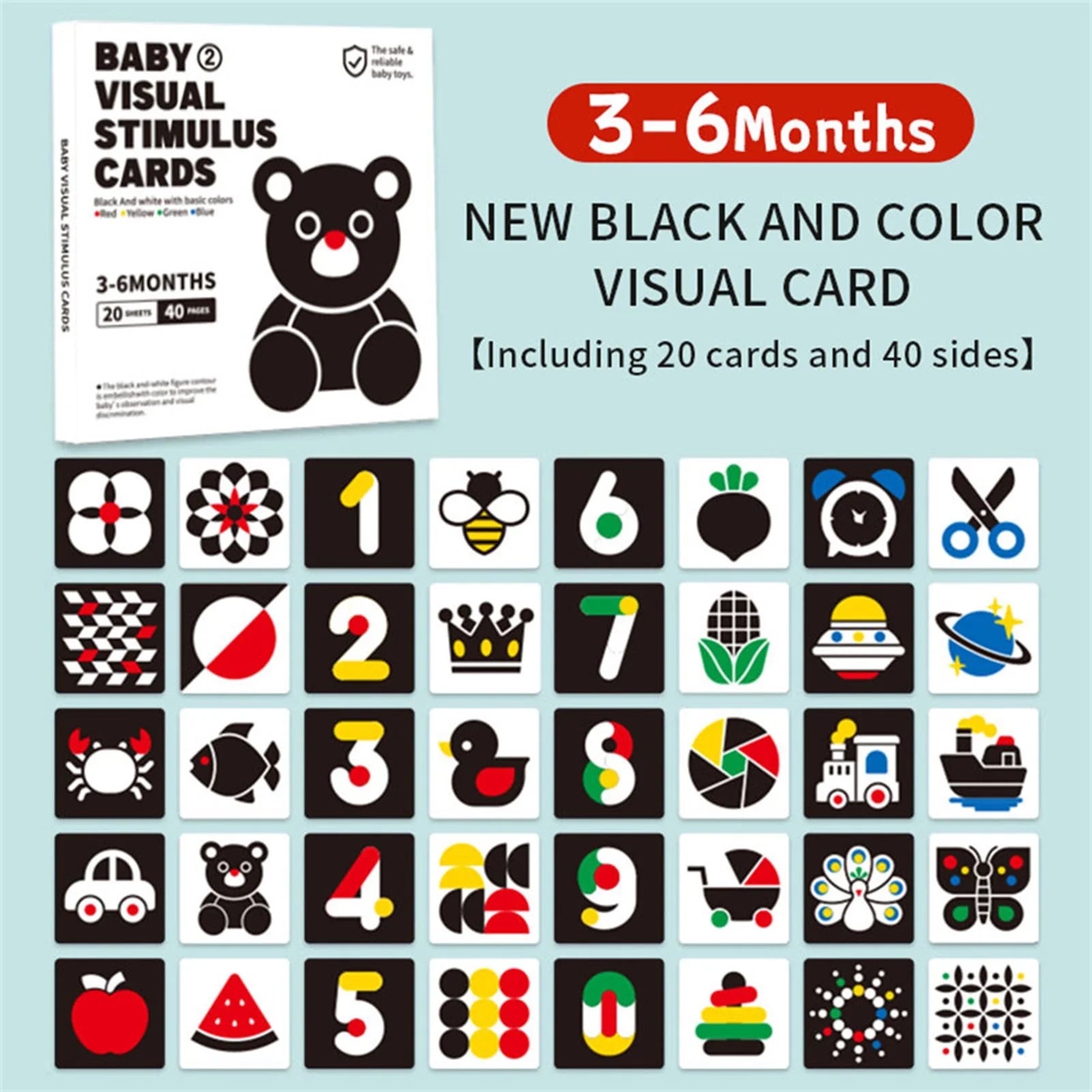 BESTSKY Baby Black & White High-Contrast Flash Cards (0–6 Months)