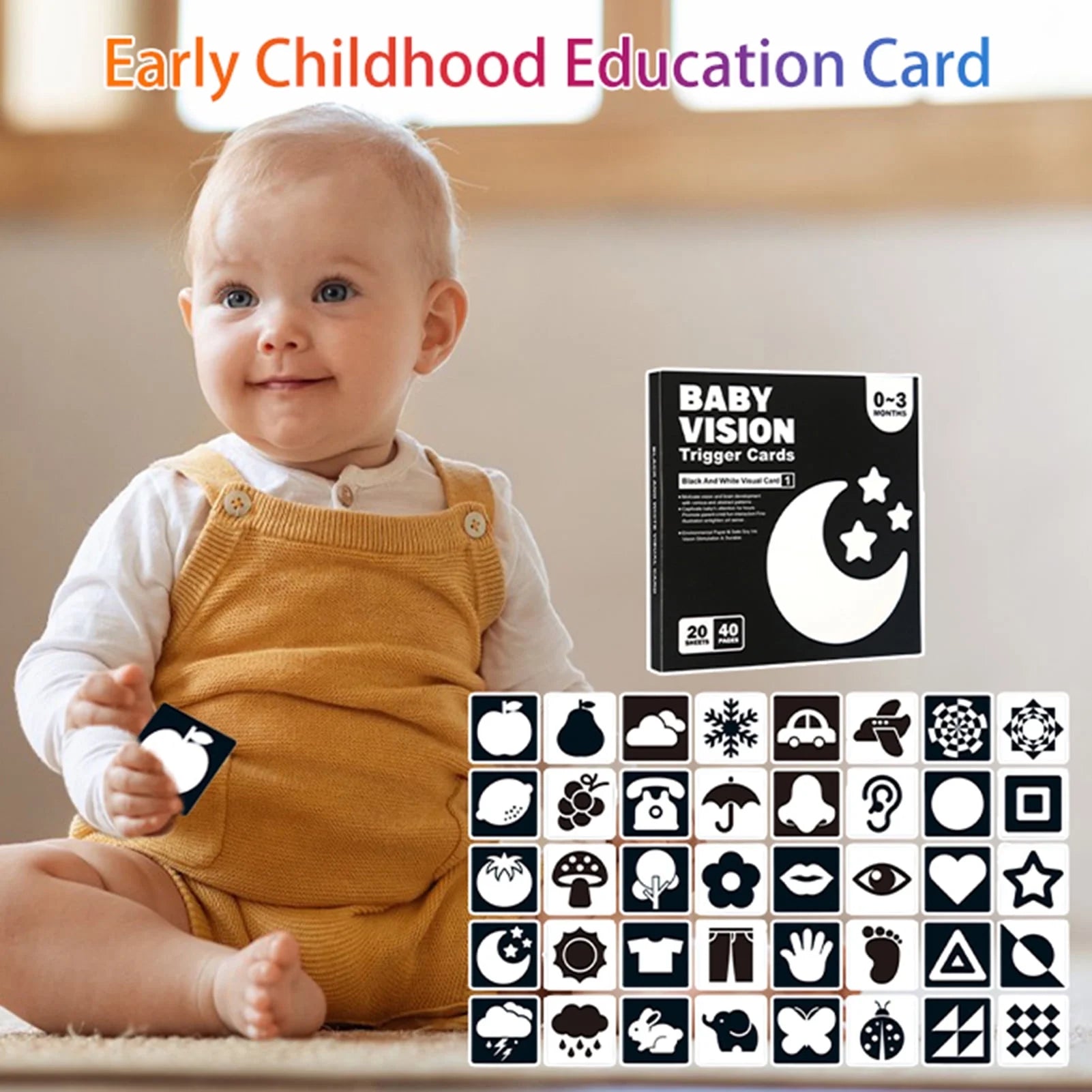 BESTSKY Baby Black & White High-Contrast Flash Cards (0–6 Months)