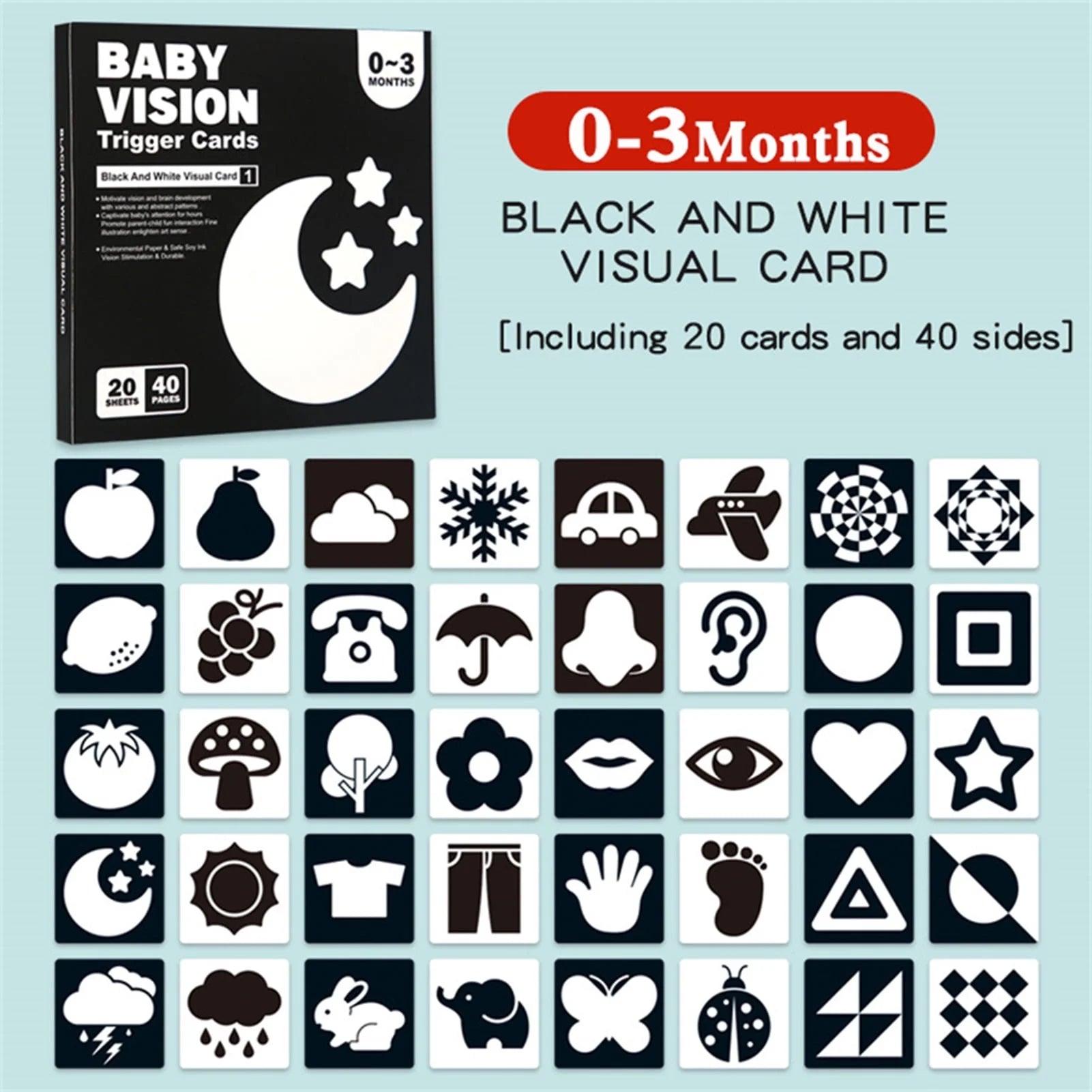BESTSKY Baby Black & White High-Contrast Flash Cards (0–6 Months)