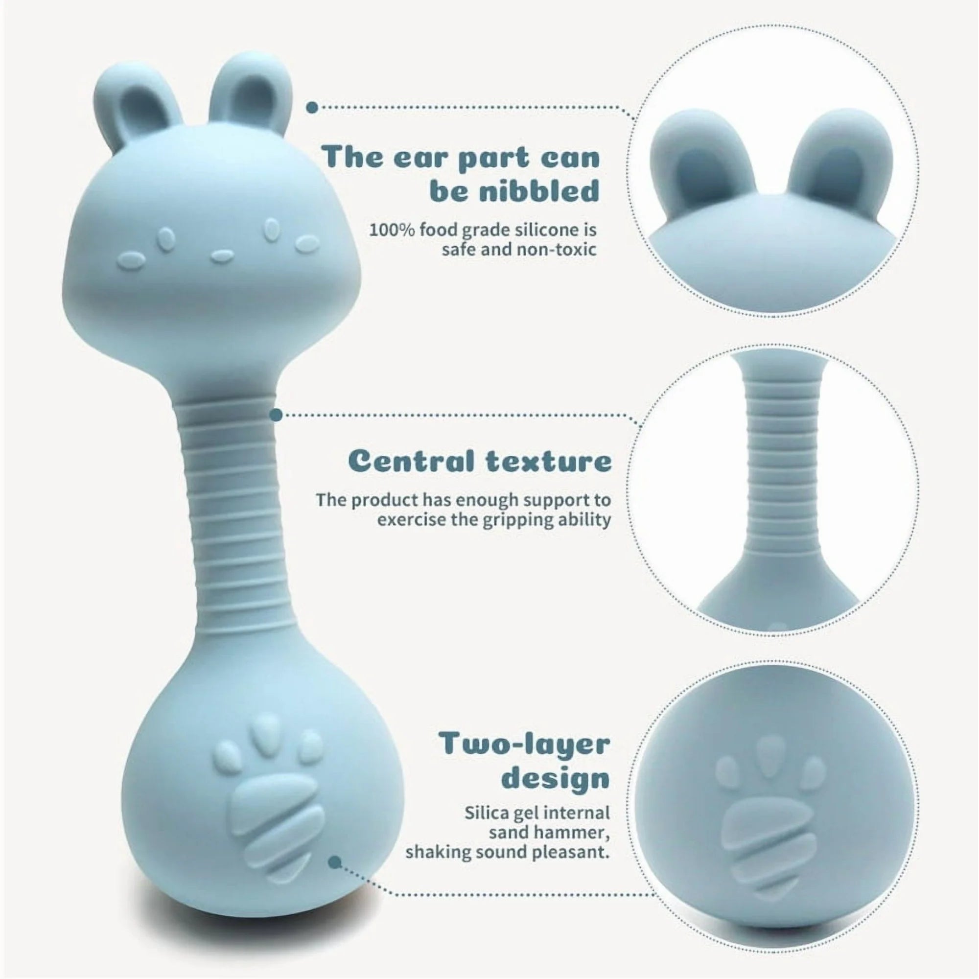 HippoBaby Silicone Soft Gentle Sound Bunny Rattle Teether