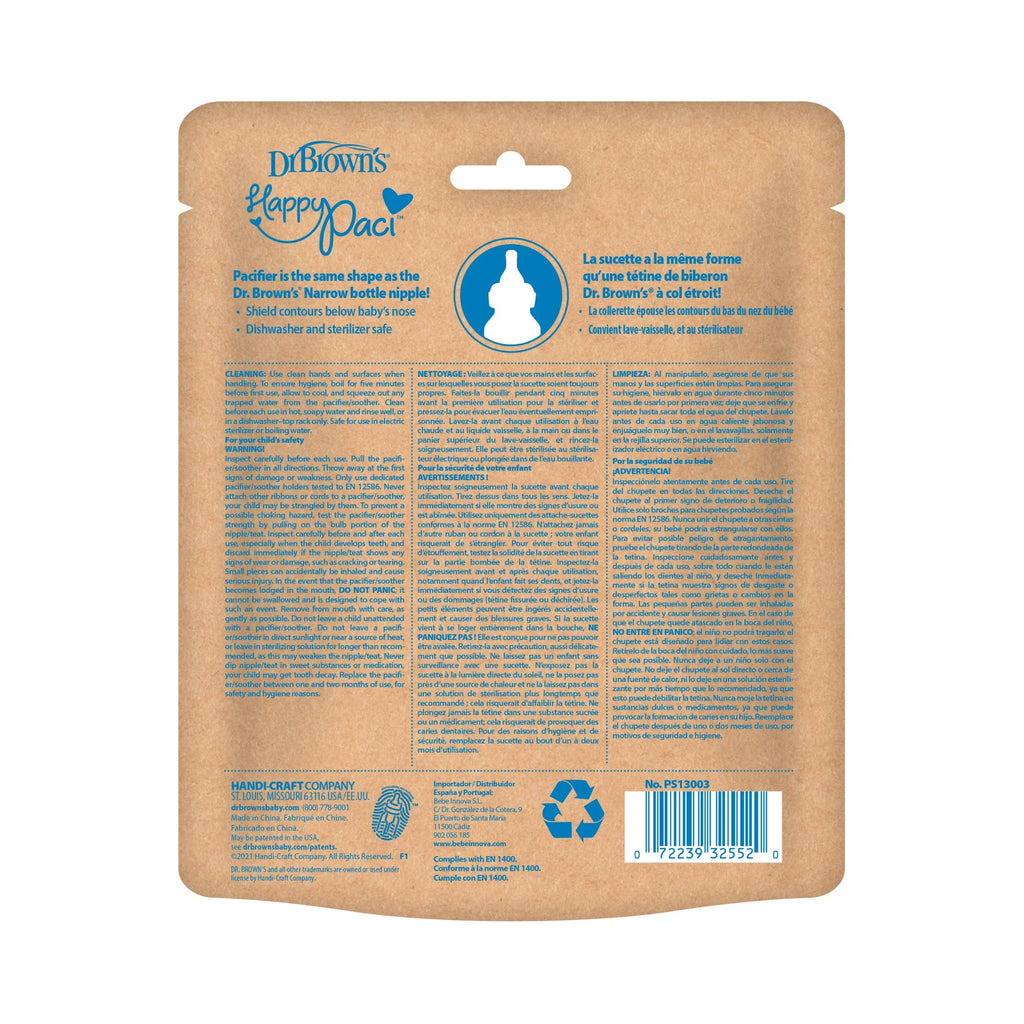 Dr. Brown's HappyPaci 100% Silicone Pacifier 0–6m (3 Pack, Cool Gray, Green, Ecru)