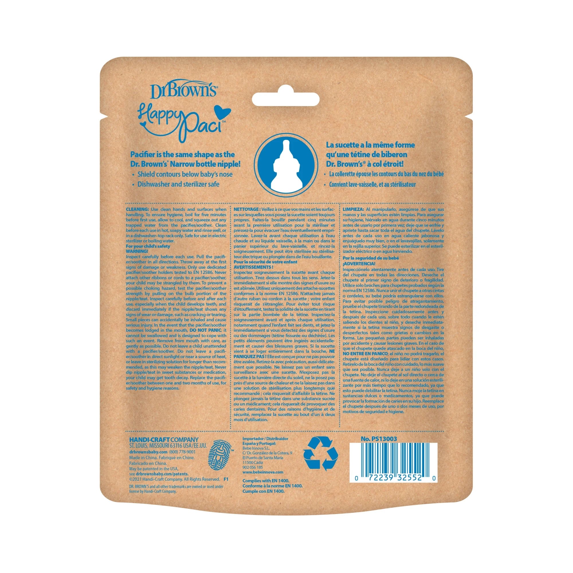 Dr. Brown's HappyPaci 100% Silicone Pacifier 0–6m (3 Pack, Cool Gray, Green, Ecru)