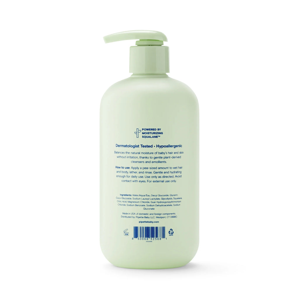 Pipette Tear-Free Baby Shampoo and Wash, Fragrance-Free (11.8 fl oz)
