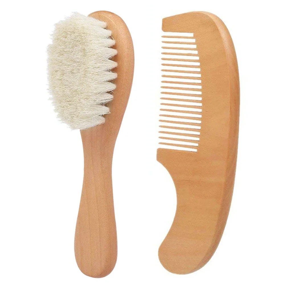 Pure Natural Wool Baby Small Wooden Brush & Comb Hair Brush Set