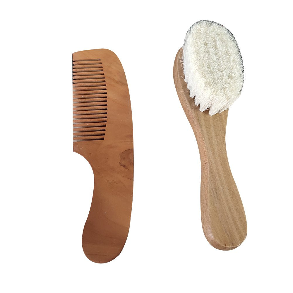 Pure Natural Wool Baby Small Wooden Brush & Comb Hair Brush Set