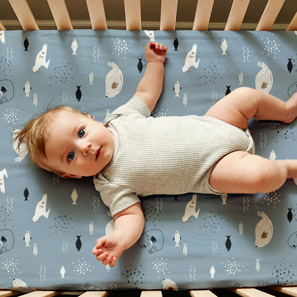 Gllquen Baby Crib Sheets, Organic Fitted Elastic (52" x 28" x 9", Blue Ocean)