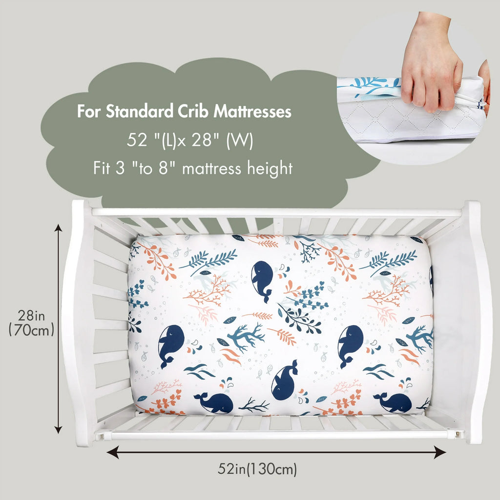 Gllquen Baby Crib Sheets, Organic Fitted Elastic (52" x 28" x 9", Blue Ocean)