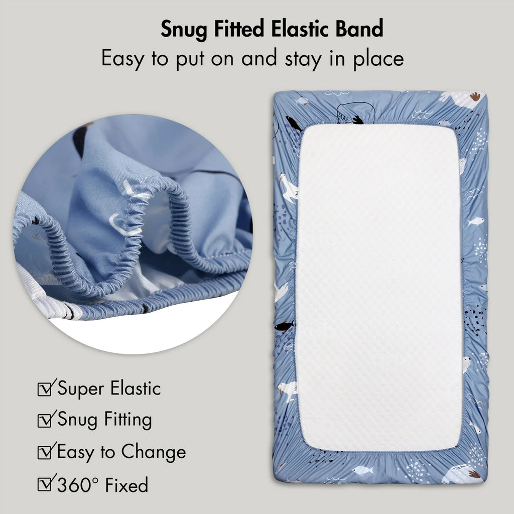 Gllquen Baby Crib Sheets, Organic Fitted Elastic (52" x 28" x 9", Blue Ocean)